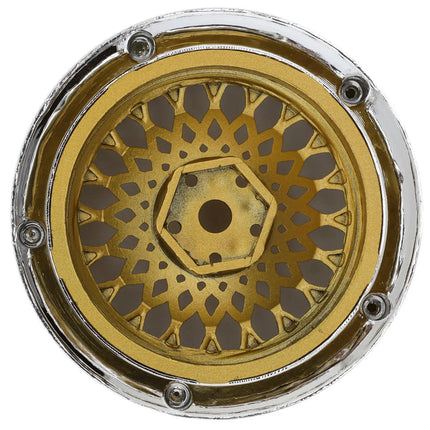 DS Racing DS-DE-318 Element Mesh 1/10 Drift Wheels (Gold w/Chrome Lip & Gold Rivets) (2) (Adjustable Offset) w/12mm Hex DSC-DE-318