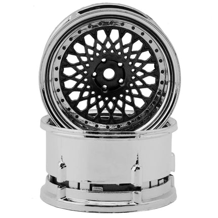 DS Racing DS-DE-320 Element Mesh 1/10 Drift Wheels (Gunmetal w/Chrome Lip & Black Rivets) (2) (Adjustable Offset) w/12mm Hex DSC-DE-320