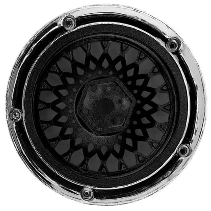 DS Racing DS-DE-320 Element Mesh 1/10 Drift Wheels (Gunmetal w/Chrome Lip & Black Rivets) (2) (Adjustable Offset) w/12mm Hex DSC-DE-320