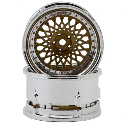 DS Racing DS-DE-322 Element Mesh 1/10 Drift Wheels (Bronze w/Chrome Lip & Gold Rivets) (2) (Adjustable Offset) w/12mm Hex DSC-DE-322