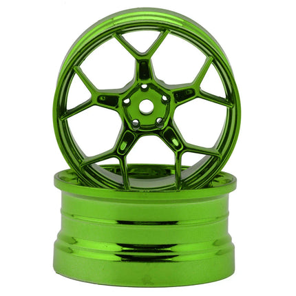 DS Racing Feathery Split Spoke Drift Wheels (Green Hi Gloss) (2) (6mm Offset) w/12mm Hex DS-DF-5Y2-6B-GRC