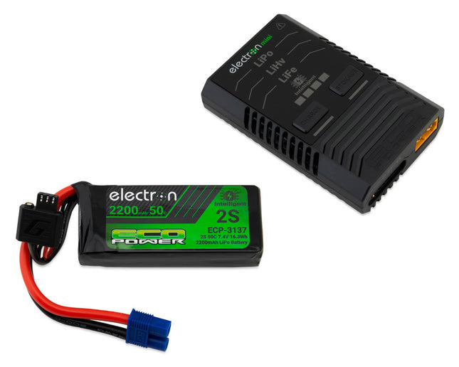 EcoPower Intelligent 2S 2200mAh EC3 LiPo Battery/"Electron Mini" Charger Bundle (SCX10 Series & Other 1/10) ECP-1010