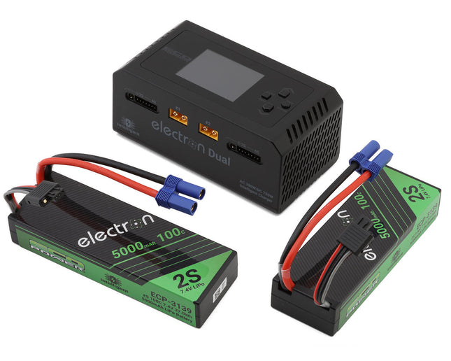 EcoPower Intelligent 2x2S 5000mAh EC5 LiPo Batteries/"Electron Dual" Charger Bundle (7.4V/100C) (AC-300W) (DC-350W x2) ECP-1017