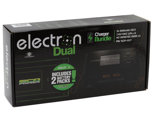 EcoPower Intelligent 2x2S 5000mAh EC5 LiPo Batteries/"Electron Dual" Charger Bundle (7.4V/100C) (AC-300W) (DC-350W x2) ECP-1017
