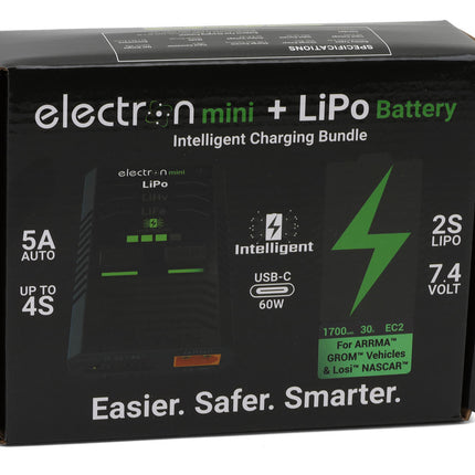 EcoPower Intelligent 2S 1700mAh EC2 LiPo Battery/"Electron Mini" Charger Bundle (Losi™ Nascar/Arrma™ Grom Granite, Typhon, Mojave) ECP-1020