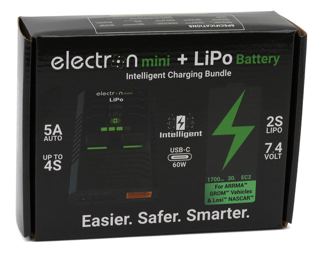 EcoPower Intelligent 2S 1700mAh EC2 LiPo Battery/"Electron Mini" Charger Bundle (Losi™ Nascar/Arrma™ Grom Granite, Typhon, Mojave) ECP-1020