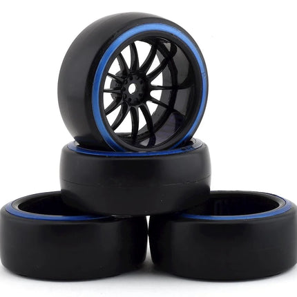 Firebrand RC Char D29B Pre-Mounted 2-Piece Slick Drift Tires (4) (Black/Blue) w/D2 Tires, 12mm Hex & 9mm Offset FBR99594