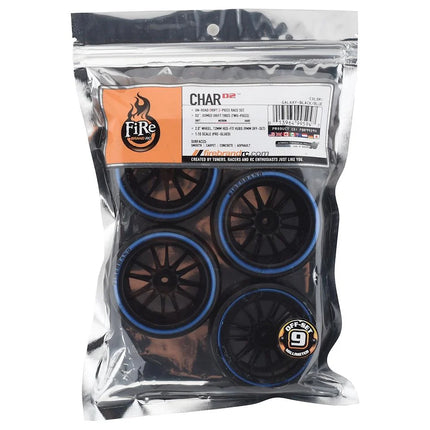 Firebrand RC Char D29B Pre-Mounted 2-Piece Slick Drift Tires (4) (Black/Blue) w/D2 Tires, 12mm Hex & 9mm Offset FBR99594