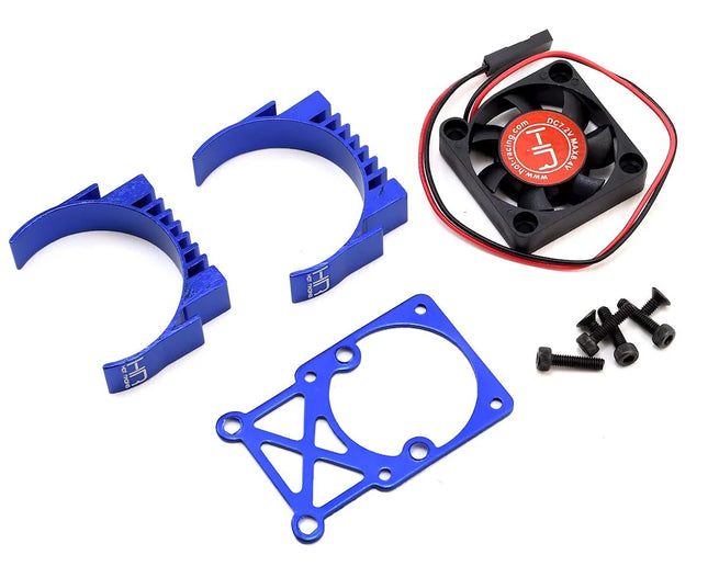 Hot Racing MH550TE06 Clip-On Two-Piece Motor Heat Sink w/Fan (Blue) HRAMH550TE06