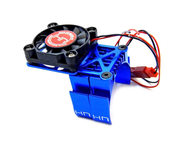 Hot Racing MH550TE06 Clip-On Two-Piece Motor Heat Sink w/Fan (Blue) HRAMH550TE06