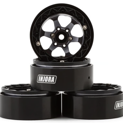Injora 1.3" 6-Slot Aluminum Micro Crawler Beadlock Wheels (23g ea) (Grey/Black) (4) INJYQW-1313BG
