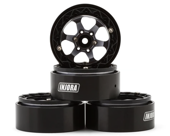 Injora 1.3" 6-Slot Aluminum Micro Crawler Beadlock Wheels (23g ea) (Grey/Black) (4) INJYQW-1313BG