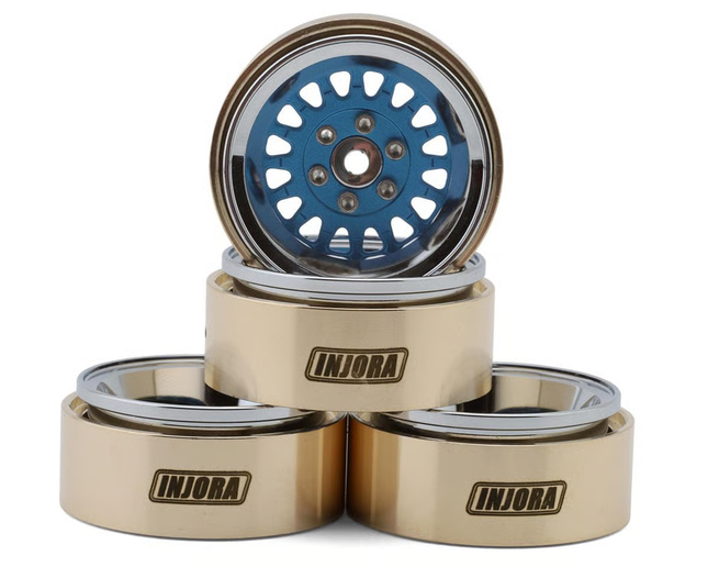 Injora 1.3" ModuWheel Brass & Aluminum Micro Crawler Beadlock Wheels (Blue) (4) (40.5g ea) (-4.05mm Offset) INJYQW-MW1316BL