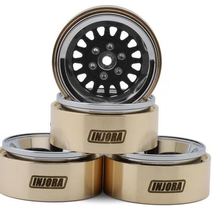 Injora 1.3" ModuWheel Brass & Aluminum Micro Crawler Beadlock Wheels (Black) (4) (40.5g ea) (-4.05mm Offset) YQW-MW1316BK