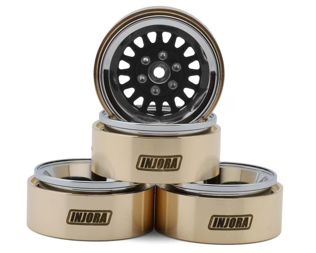 Injora 1.3" ModuWheel Brass & Aluminum Micro Crawler Beadlock Wheels (Black) (4) (40.5g ea) (-4.05mm Offset) YQW-MW1316BK