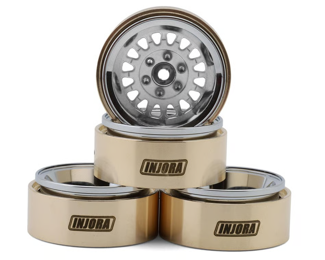 Injora 1.3" ModuWheel Brass & Aluminum Micro Crawler Beadlock Wheels (Silver) (4) (40.5g ea) (-4.05mm Offset) YQW-MW1316SR