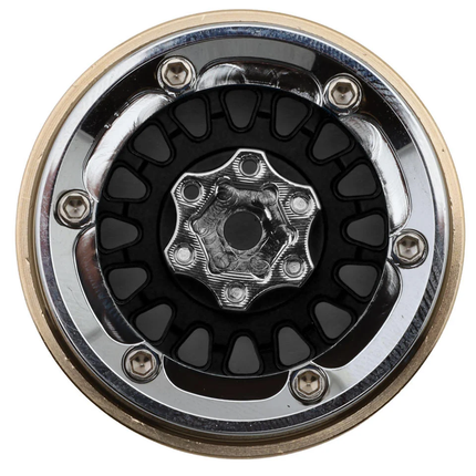 Injora 1.3" ModuWheel Brass & Aluminum Micro Crawler Beadlock Wheels (Black) (4) (40.5g ea) (-4.05mm Offset) YQW-MW1316BK