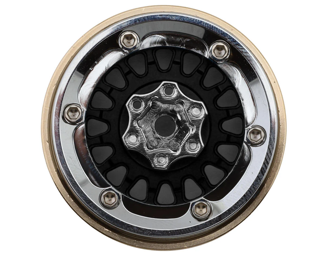 Injora 1.3" ModuWheel Brass & Aluminum Micro Crawler Beadlock Wheels (Black) (4) (40.5g ea) (-4.05mm Offset) YQW-MW1316BK