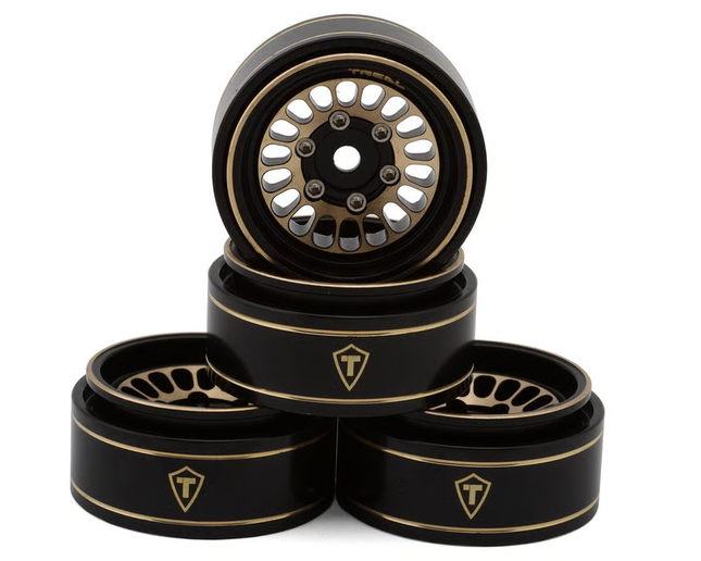 Treal Hobby X004IO8O85 Type D 1.0" Brass Beadlock Crawler Wheels (Black/Gold) (40g ea) (4) TLHTSCX24-265