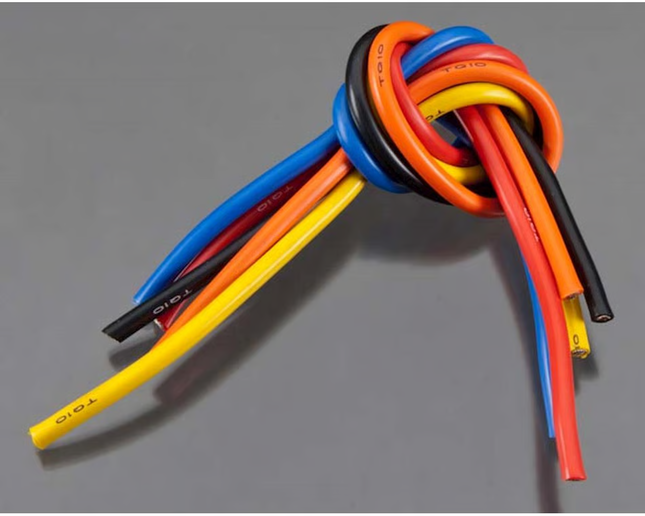 TQ Wire TQ1105 Silicone Wire Pack (5) (1 Each) (10AWG) (Black, Red, Blue, Yellow, Orange) TQW1105