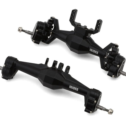Injora 4M-104BKFR Aluminum Diamond Front & Rear Portal Axles Set for Traxxas® TRX-4M® w/Steering Links (Black) (+5mm) (Lay Down Servo) INJ4M-104BKFR