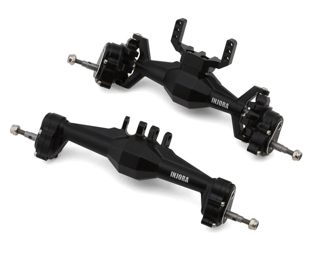 Injora 4M-104BKFR Aluminum Diamond Front & Rear Portal Axles Set for Traxxas® TRX-4M® w/Steering Links (Black) (+5mm) (Lay Down Servo) INJ4M-104BKFR