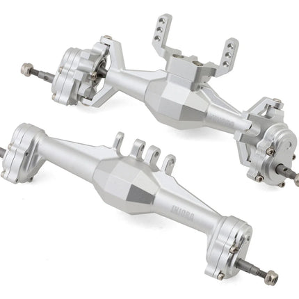 Injora 4M-104SRFR Aluminum Diamond Front & Rear Portal Axles Set for Traxxas® TRX-4M® w/Steering Links (Silver) (+5mm) (Lay Down Servo) INJ4M-104SRFR