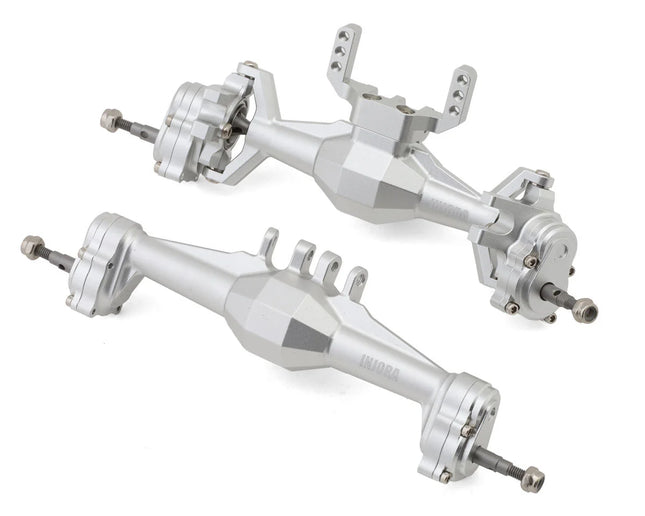 Injora 4M-104SRFR Aluminum Diamond Front & Rear Portal Axles Set for Traxxas® TRX-4M® w/Steering Links (Silver) (+5mm) (Lay Down Servo) INJ4M-104SRFR