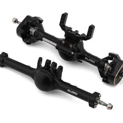 Injora 4M-121BKFR Aluminum Planet Front & Rear Straight Axles Set for Traxxas® TRX-4M® w/Hydraulic Steering (Black) (+7mm) (Lay Down Servo) INJ4M-121BKFR