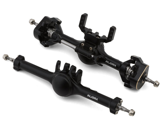 Injora 4M-121BKFR Aluminum Planet Front & Rear Straight Axles Set for Traxxas® TRX-4M® w/Hydraulic Steering (Black) (+7mm) (Lay Down Servo) INJ4M-121BKFR