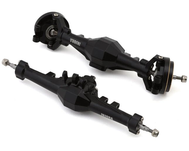 Injora 4M-92BRFR Aluminum Diamond Front & Rear Straight Axles Set for Traxxas® TRX-4M® w/Steering Links (Black) (+4mm) (Lay Down Servo) INJ4M-92BRFR