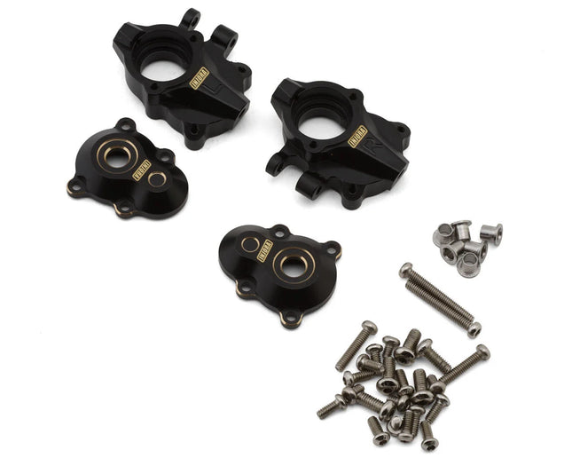 Injora Redcat Ascent-18 Brass Front Portal Covers & Steering Knuckles Set (Black) (42g Total Weight) (Ascent-18/Scout II Brushed) INJASC18-04BK