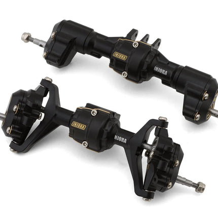Injora Redcat Ascent-18 Aluminum Front & Rear Portal Axles Set (208g Total) (Black) w/Brass INJASC18-26FR Cover & Steering Links