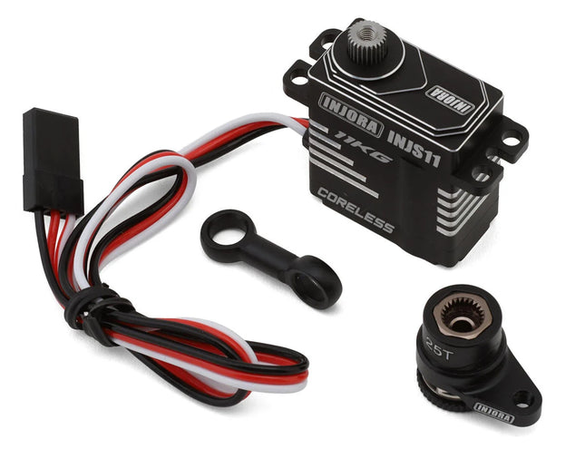 Injora GROM-11BK-INJS11 Aluminum INJS11 High Voltage Micro Servo Set (Grom/NASCAR) w/Aluminum Servo Saver (25T) INJGROM-11BK-INJS11