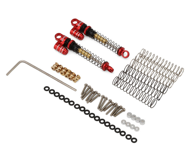 Injora SCX24-28RB-2 Axial SCX24 43mm Aluminum Threaded Double Barrel Long Travel Shocks (Fake Reservoir) (Red) (2) INJSCX24-28RB-2