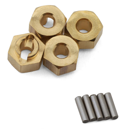 Injora SCX24-34GD Axial SCX24 +4mm Extended Brass Wheel Hexes (4) (2.7g ea) INJSCX24-34GD
