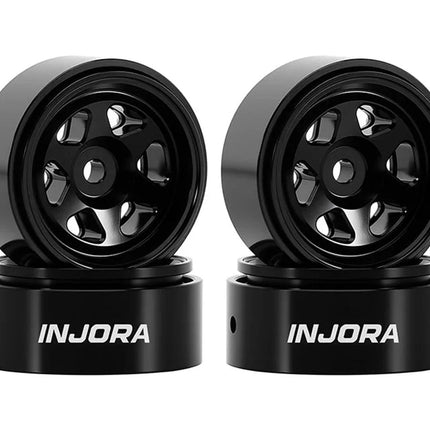 Injora W7001BK-18 Axial SCX30 D18 0.7" 6-Spoke Aluminum Micro Rock Crawler Beadlock Wheels (Black) INJW7001BK-18 (4) (4g ea)