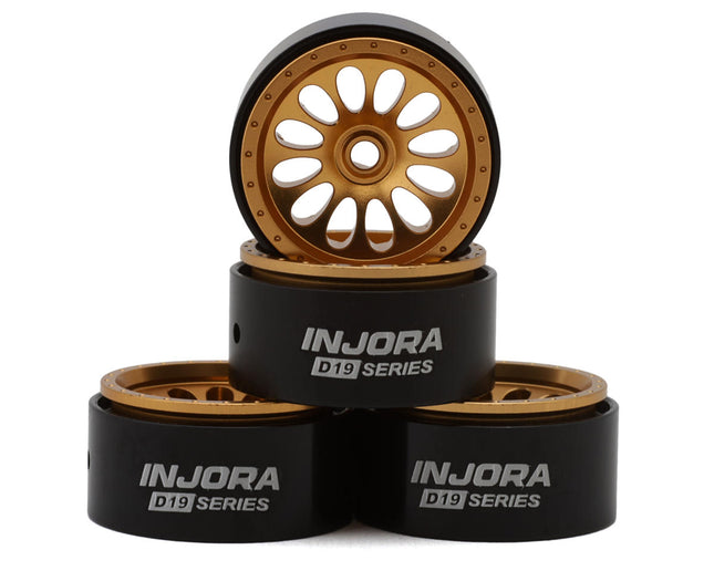Injora W7005GD-19 0.7" D19 Ripple Aluminum Micro Crawler Beadlock Wheels (Gold) (4) (4.2g ea) (0.5mm Offset) INJW7005GD-19