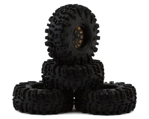 Injora 1.3" Deep Dish Brass Micro Crawler Beadlock Wheels w/Swamp Claw Tires (S5) (Black) (4) (68g ea) (70mm OD) INJYQW-1301BGD-1319