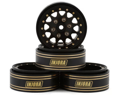 Injora 1.3" D-Slot Brass Micro Rock Crawler Beadlock Wheels (68g ea) (Black) (4) INJYQW-1301BGD