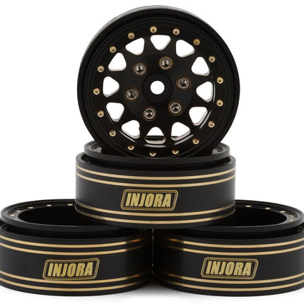 Injora YQW-1301BGD 1.3" D-Slot Brass Micro Rock Crawler Beadlock Wheels (68g ea) (Black) (4) INJYQW-1301BGD