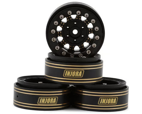 Injora 1.3" D-Slot Super Heavy Brass Micro Rock Crawler Beadlock Wheels (81g ea) (Black) (4) INJYQW-1305BGD