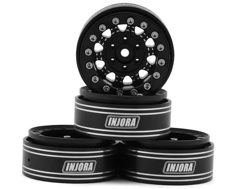 Injora 1.3" D-Slot Aluminum Micro Crawler Beadlock Wheels (27g ea) (Black/Black) (4) INJYQW-1305BK