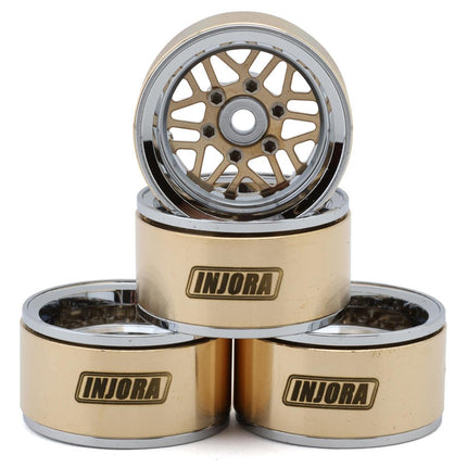 Injora 1.0" Deep Dish Aluminum Micro Crawler Beadlock Wheels w/Swamp Claw Tires (S5) (Gold/Chrome) (4) (37g ea) (62mm OD) INJYQW-MW1014SR-1014