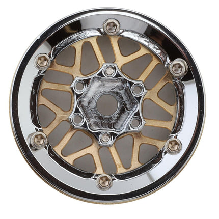 Injora 1.0" Deep Dish Aluminum Micro Crawler Beadlock Wheels w/Swamp Claw Tires (S5) (Gold/Chrome) (4) (37g ea) (62mm OD) INJYQW-MW1014SR-1014