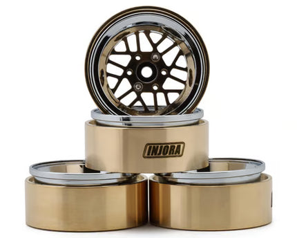 Injora 1.3" ModuWheel Brass & Aluminum Micro Rock Crawler Beadlock Wheels (43g ea) (Gold/Chrome) (4) INJYQW-MW1308SR
