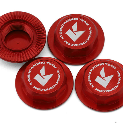 Kyosho IFW649R Serrated Flanged Aluminum 17mm Capped Wheel Hex Nuts (Red) (4) KYOIFW649R