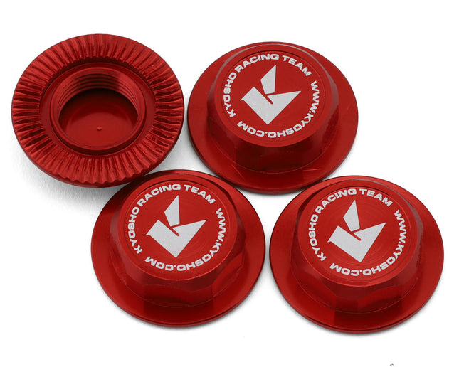 Kyosho IFW649R Serrated Flanged Aluminum 17mm Capped Wheel Hex Nuts (Red) (4) KYOIFW649R