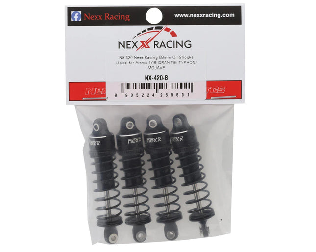 NEXX Racing Arrma Grom Threaded Aluminum Oil-Filled Shocks (Black) (4) (58mm) NX-420-B