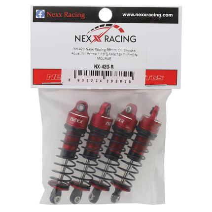 NEXX Racing Arrma Grom Threaded Aluminum Oil-Filled Shocks (Red) (4) (58mm) NX-420-R